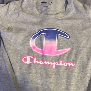 Champion Kids Heather Gray Tee with Pink and Blue Logo